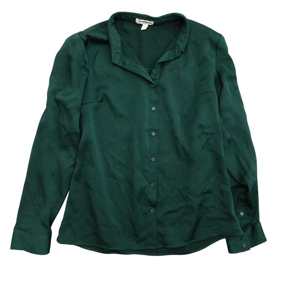 Express Tops - Express Womens Button Down Shirt Long Sleeve Collared Career Dark Green Size M